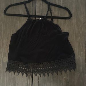 LA Hearts black tank with lace trim